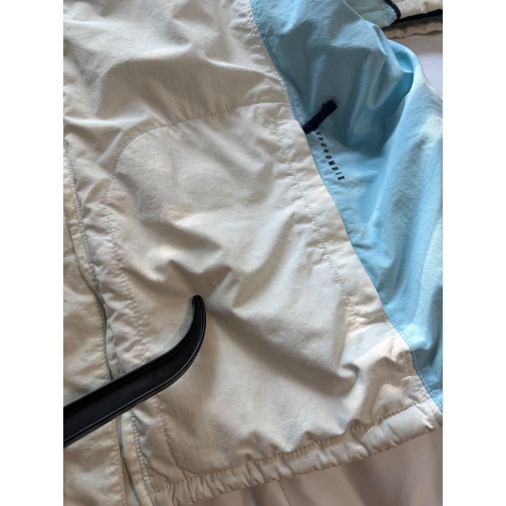 Abercrombie & Fitch Vintage Hooded Windbreaker Jacket Cream Blue Fleece Lined S - Picture 9 of 16